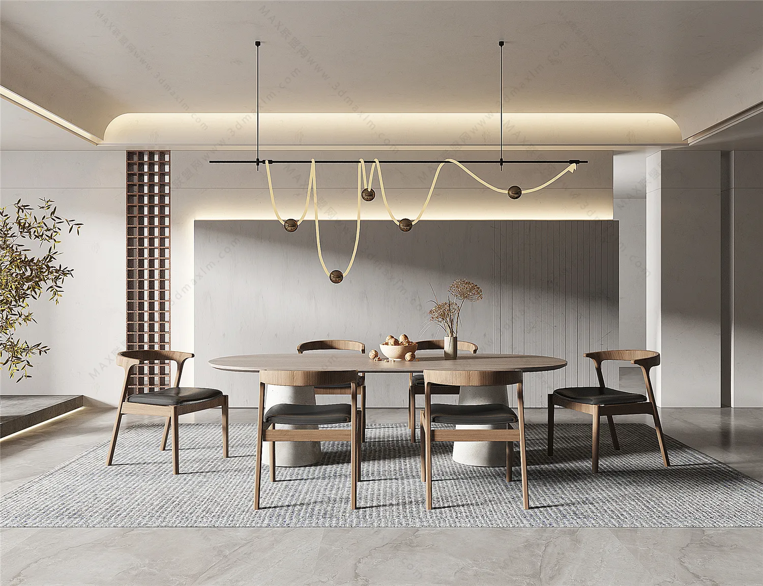 Dining Room 3D Interior Scene Model - Wabi Sabi Style - 019