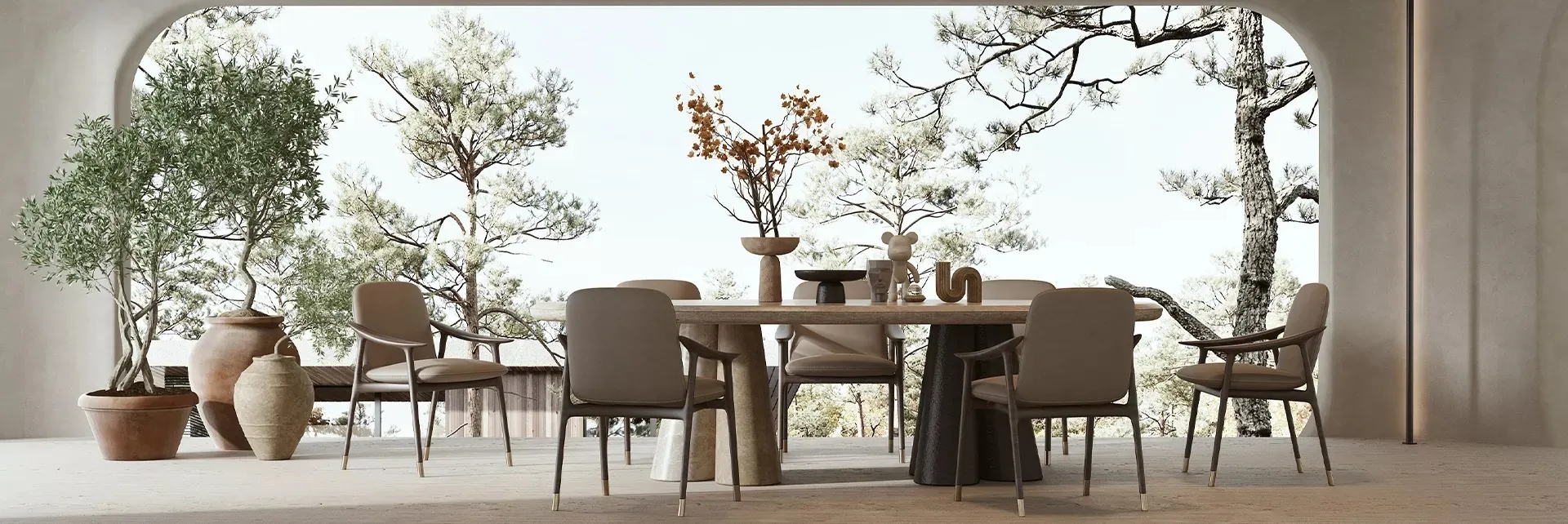 Dining Room 3D Interior Scene Model - Wabi Sabi Style - 020