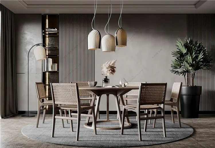 Dining Room 3D Interior Scene Model - Wabi Sabi Style - 022