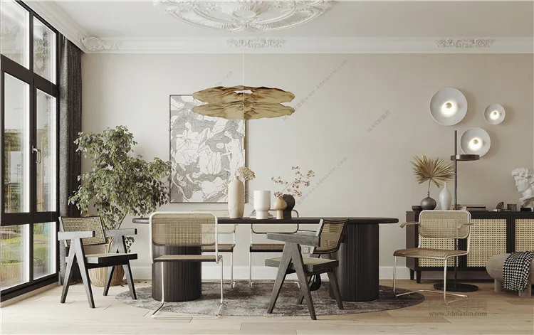 Dining Room 3D Interior Scene Model - Wabi Sabi Style - 028