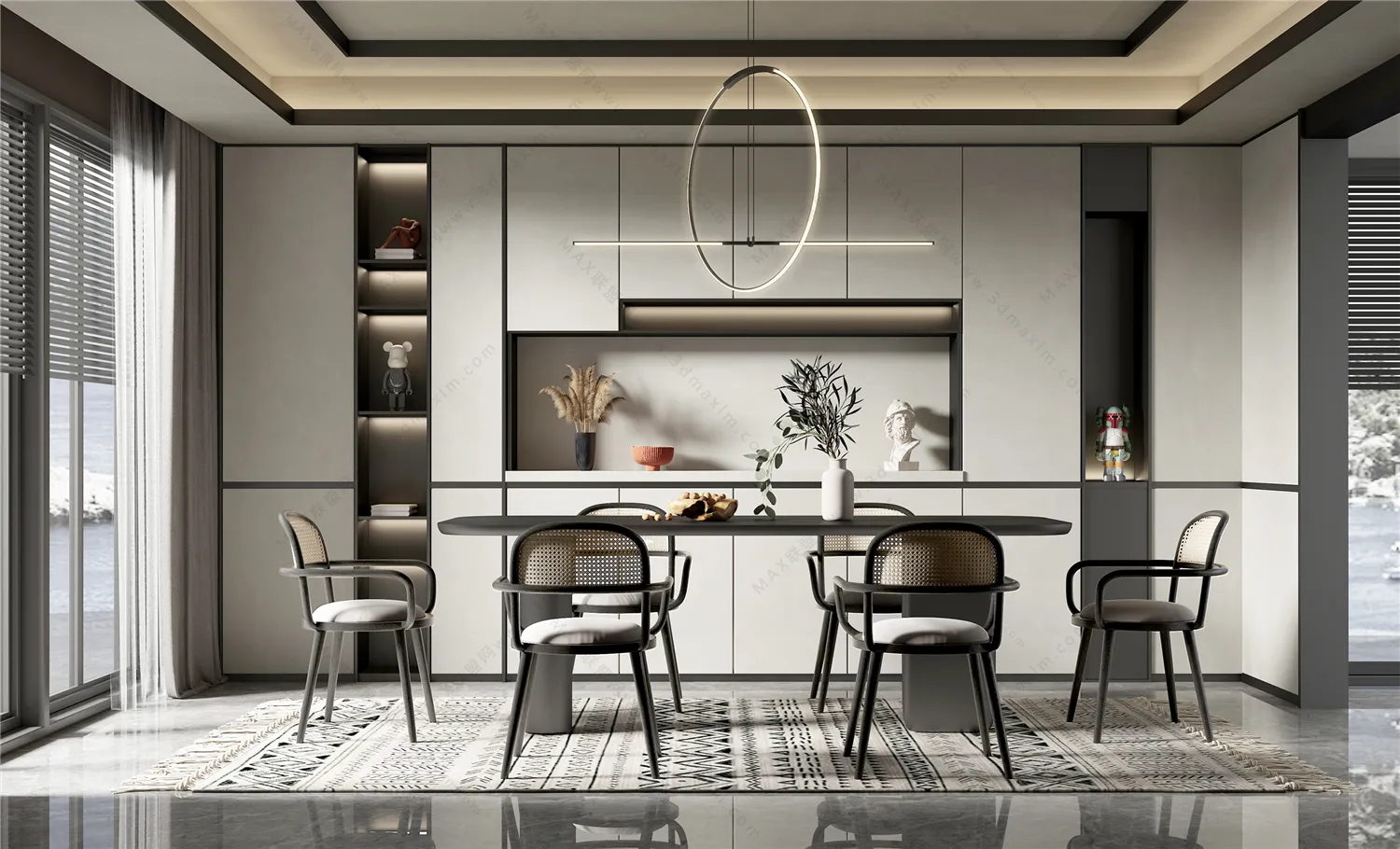 Dining Room 3D Interior Scene Model - Wabi Sabi Style - 032