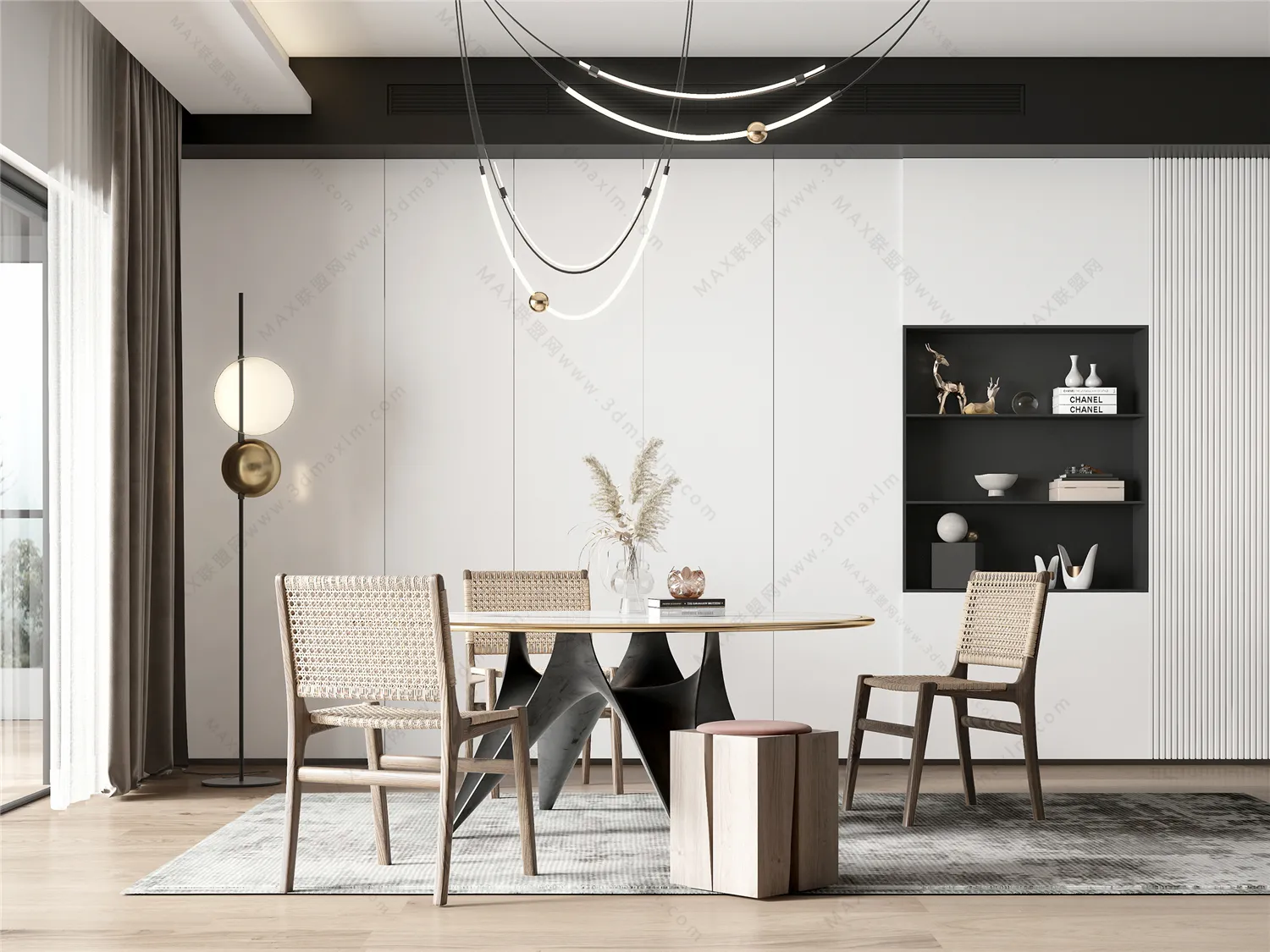 Dining Room 3D Interior Scene Model - Wabi Sabi Style - 033