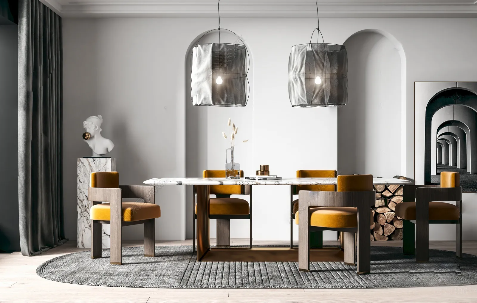 Dining Room 3D Interior Scene Model - Wabi Sabi Style - 035