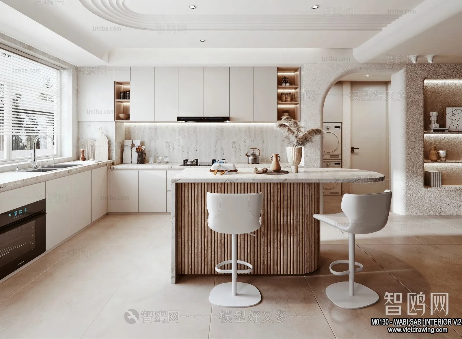 Dining Room 3D Interior Scene Model - Wabi Sabi Style - 037