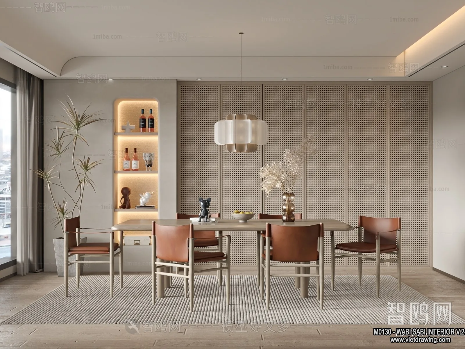 Dining Room 3D Interior Scene Model - Wabi Sabi Style - 038