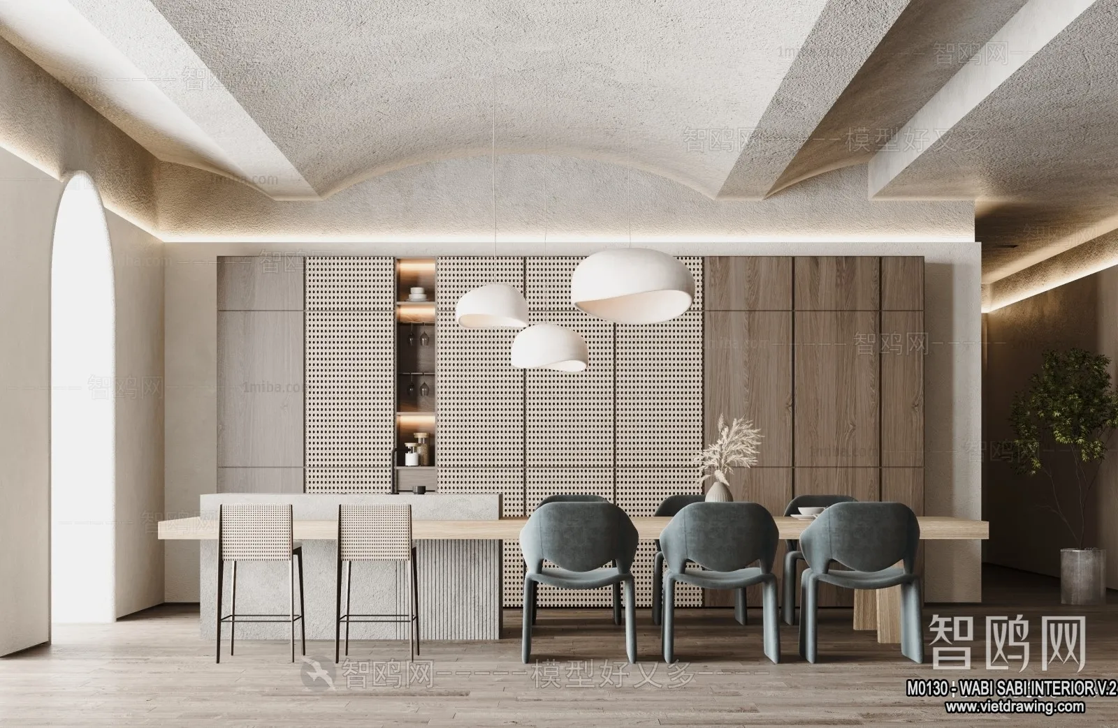 Dining Room 3D Interior Scene Model - Wabi Sabi Style - 039