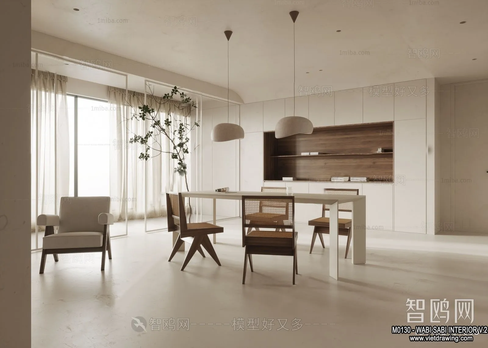 Dining Room 3D Interior Scene Model - Wabi Sabi Style - 041