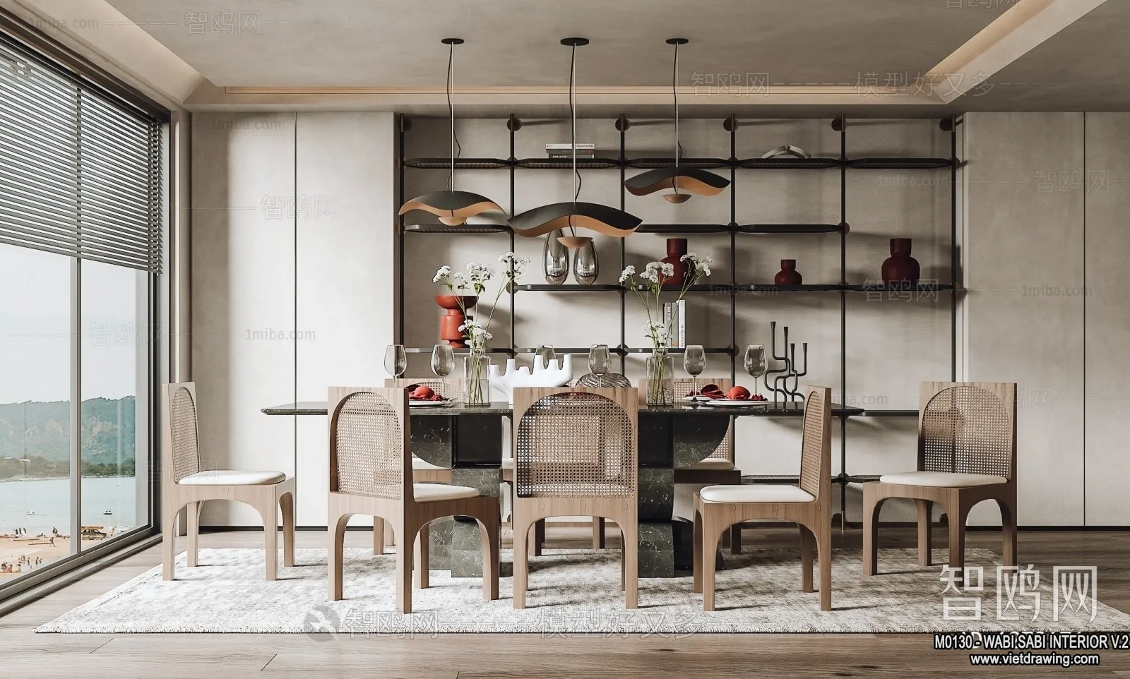 Dining Room 3D Interior Scene Model - Wabi Sabi Style - 042