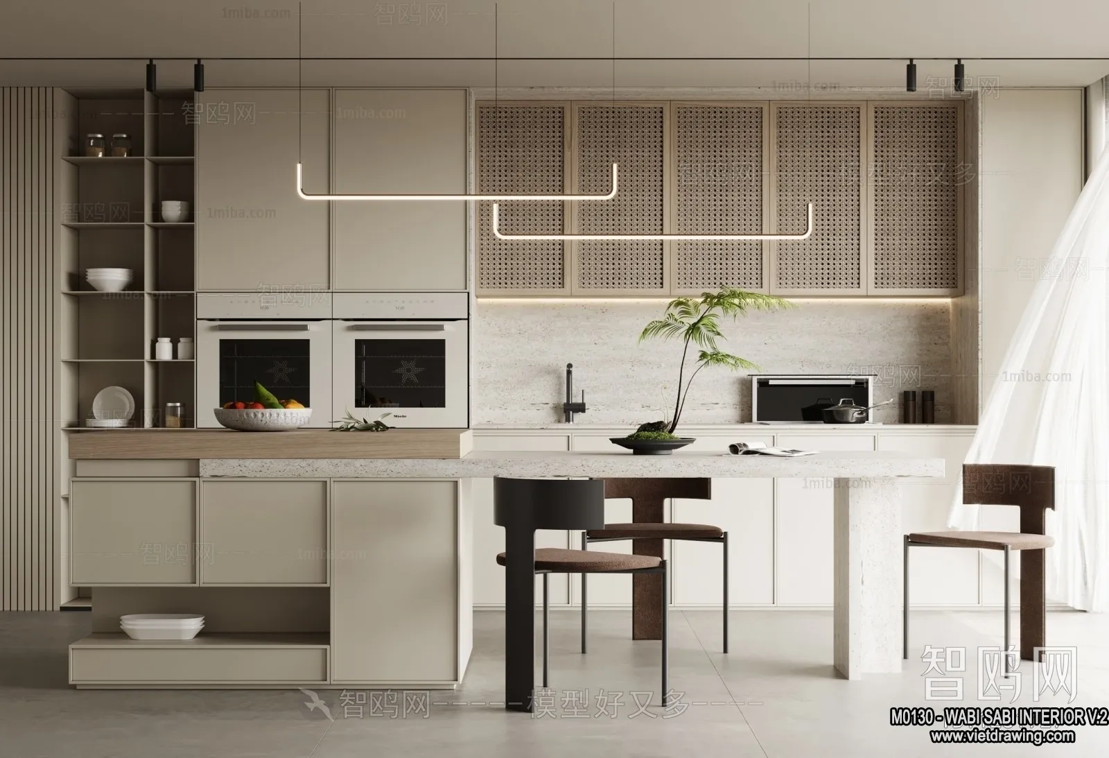 Dining Room 3D Interior Scene Model - Wabi Sabi Style - 044