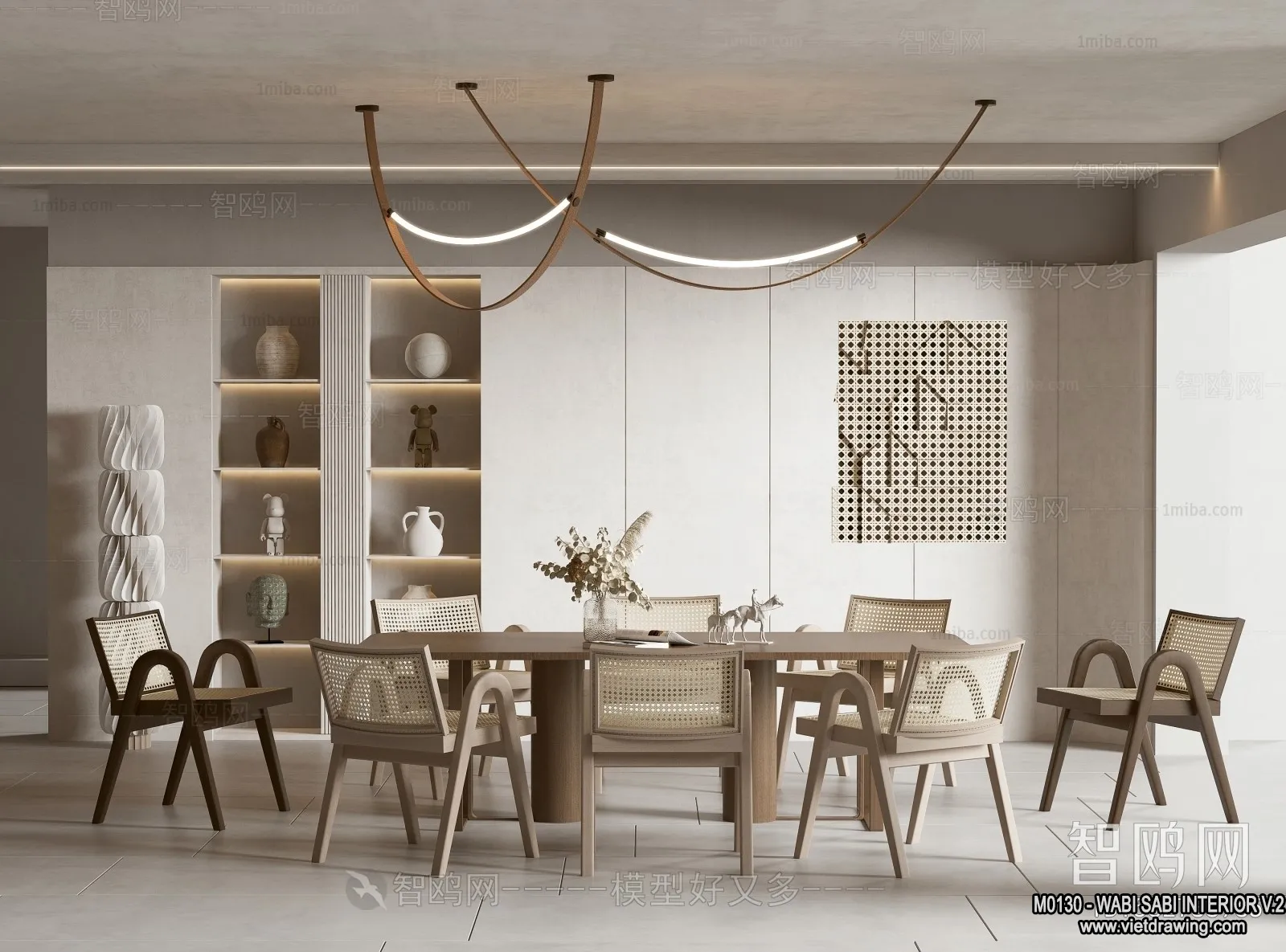 Dining Room 3D Interior Scene Model - Wabi Sabi Style - 045