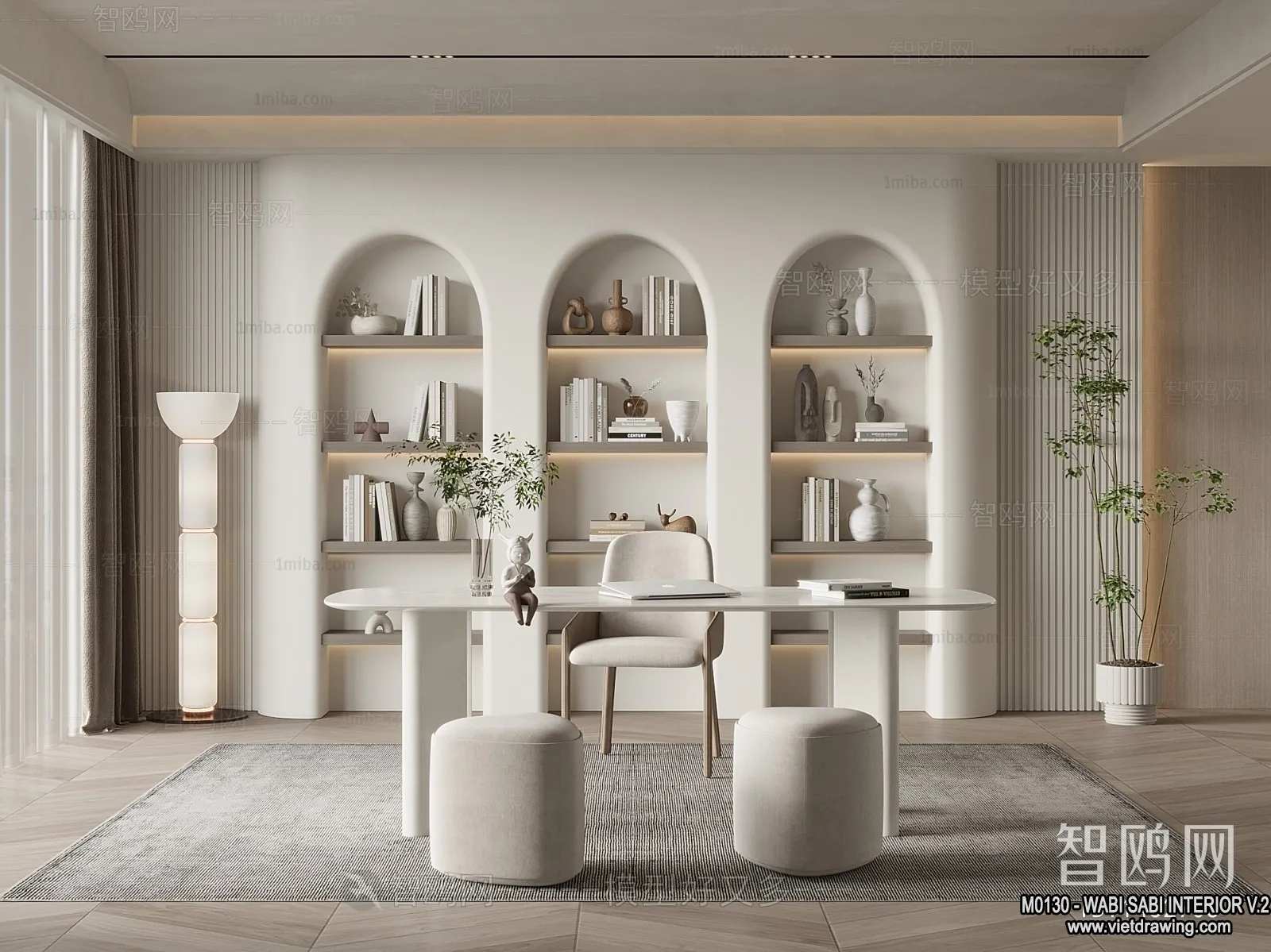 Dining Room 3D Interior Scene Model - Wabi Sabi Style - 046