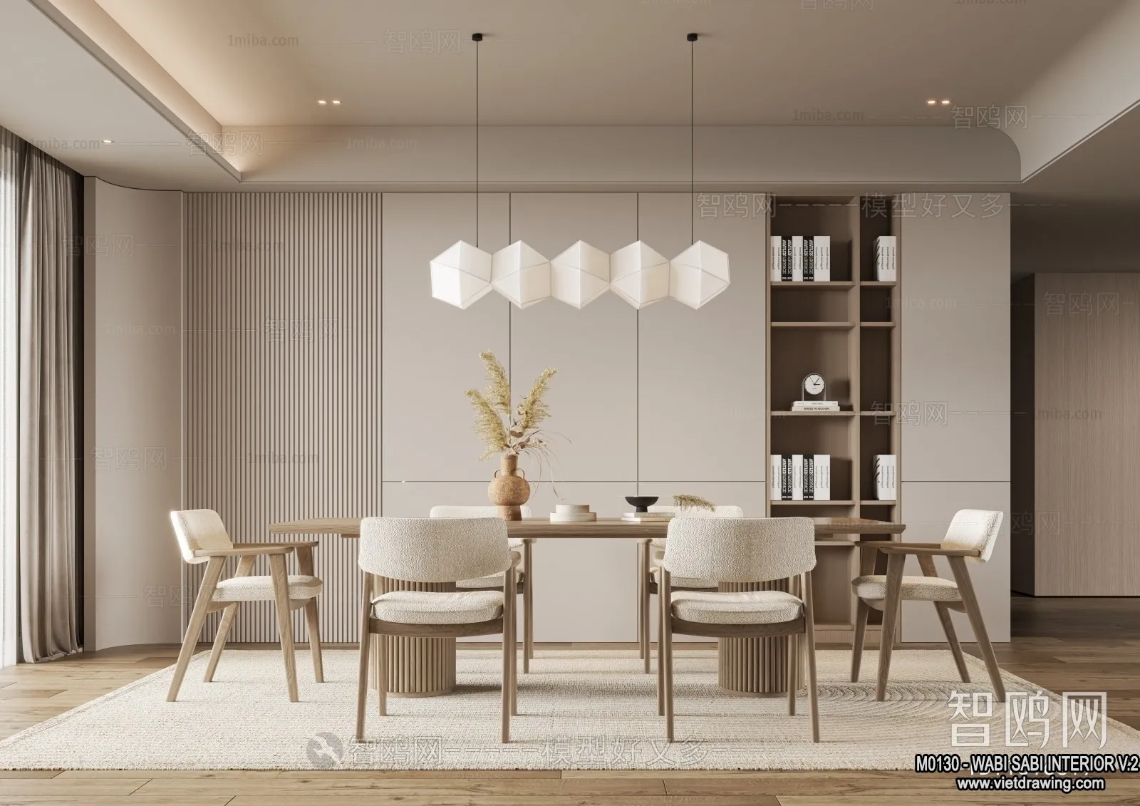 Dining Room 3D Interior Scene Model - Wabi Sabi Style - 047
