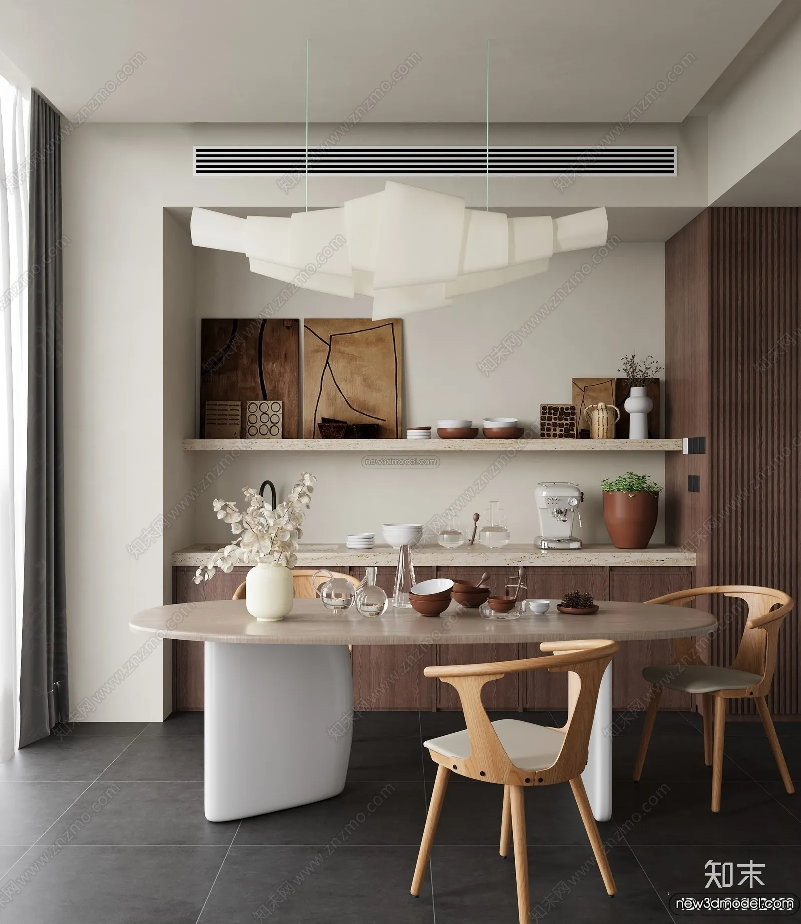 Dining Room 3D Interior Scene Model - Wabi Sabi Style - 048