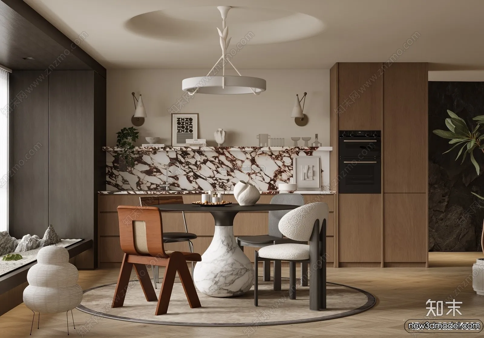 Dining Room 3D Interior Scene Model - Wabi Sabi Style - 049