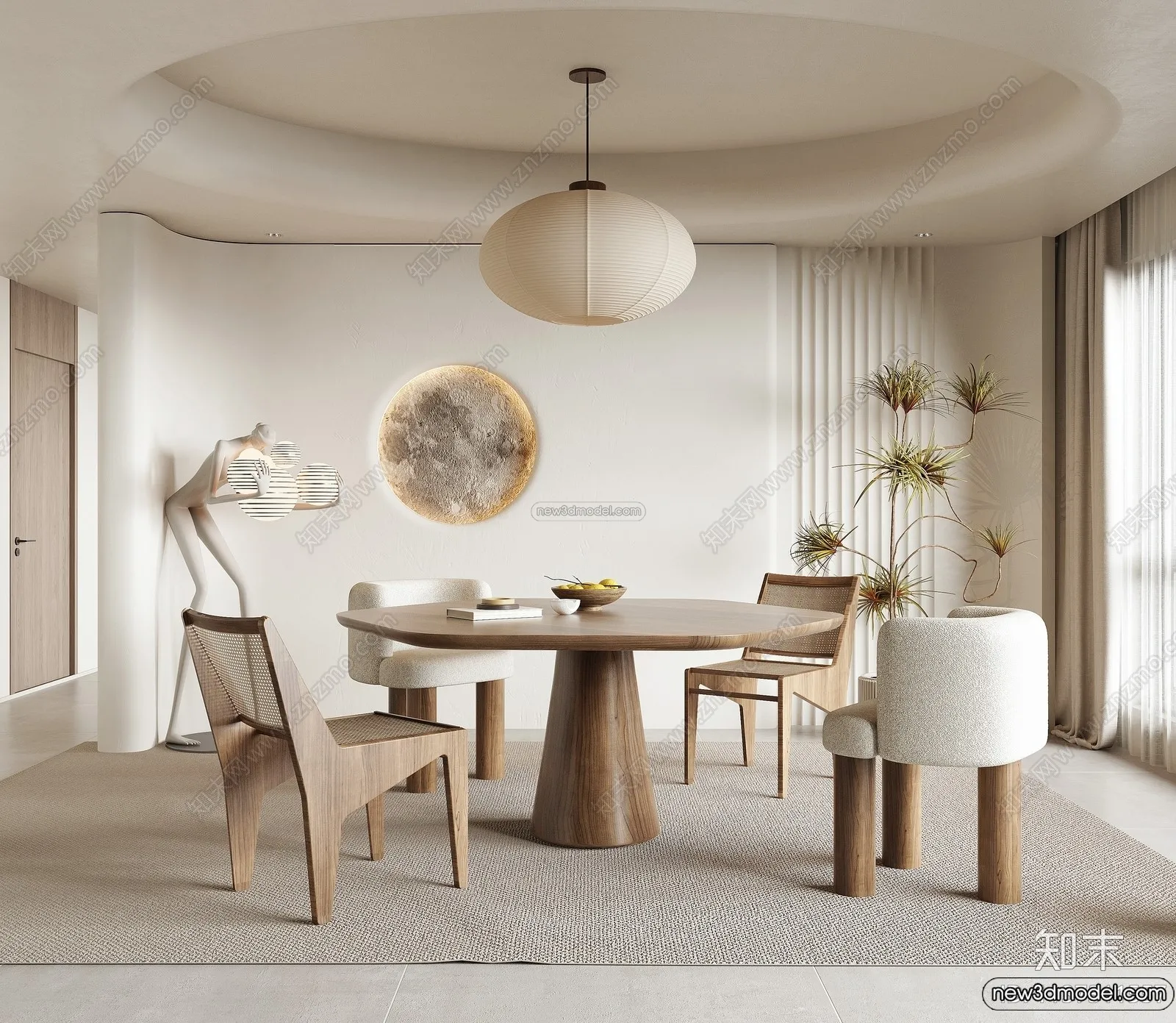 Dining Room 3D Interior Scene Model - Wabi Sabi Style - 050