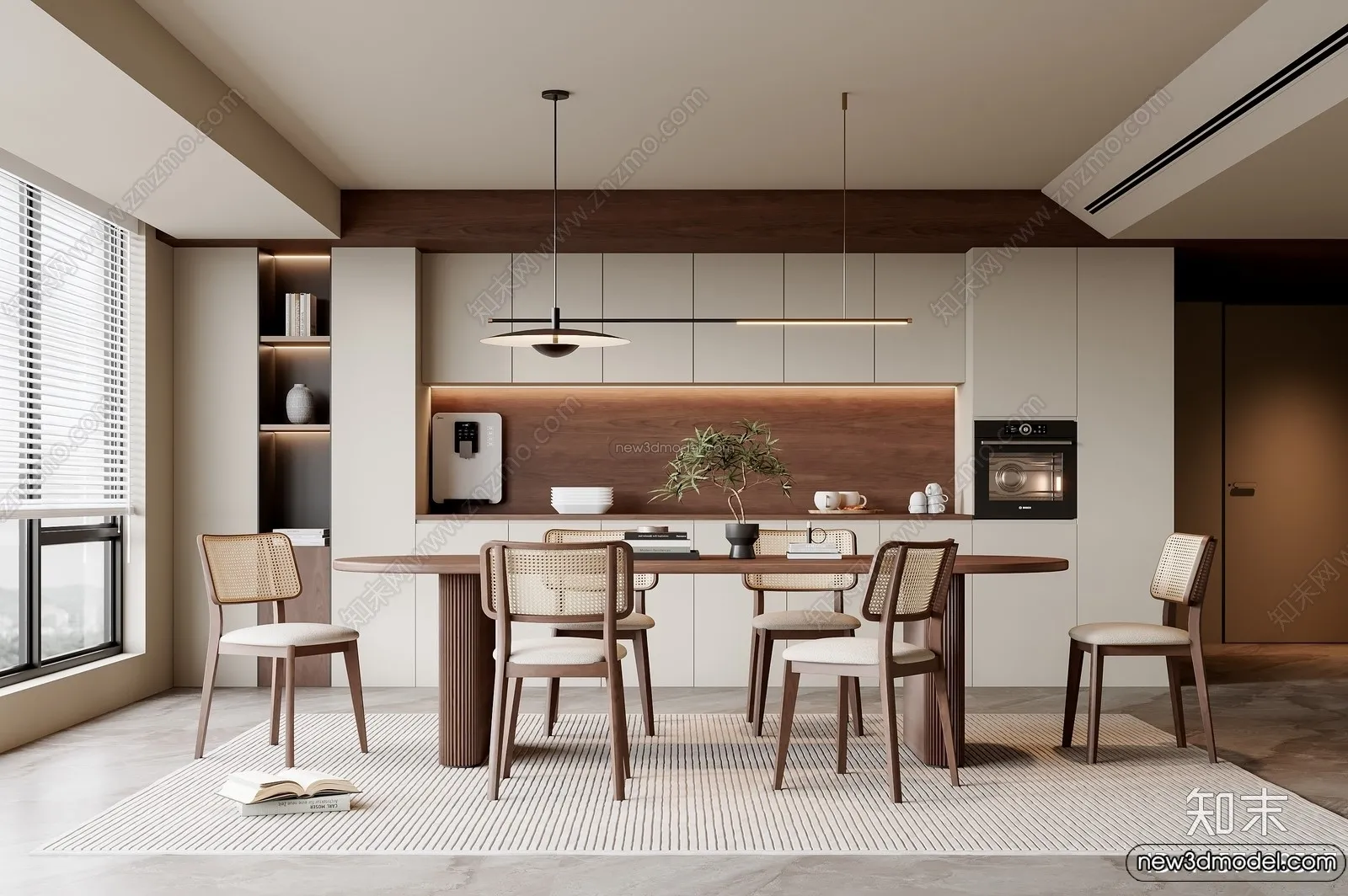Dining Room 3D Interior Scene Model - Wabi Sabi Style - 052