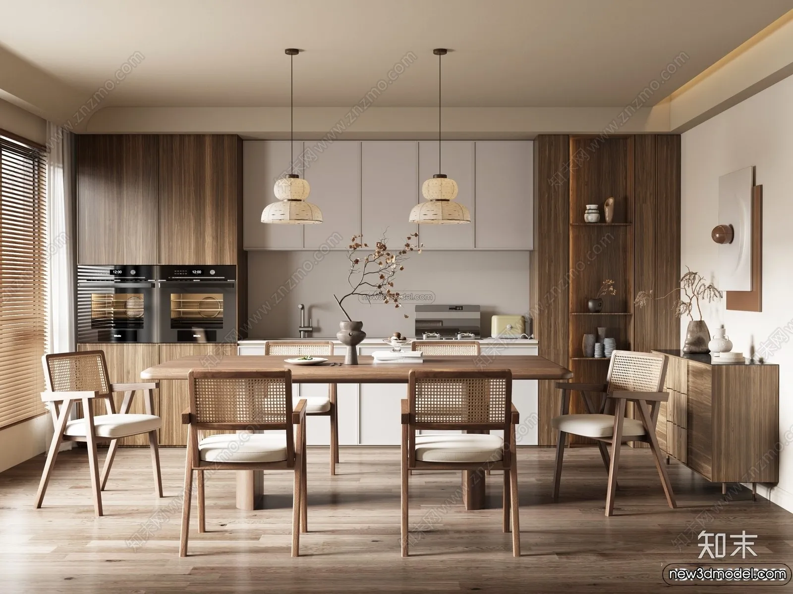 Dining Room 3D Interior Scene Model - Wabi Sabi Style - 053