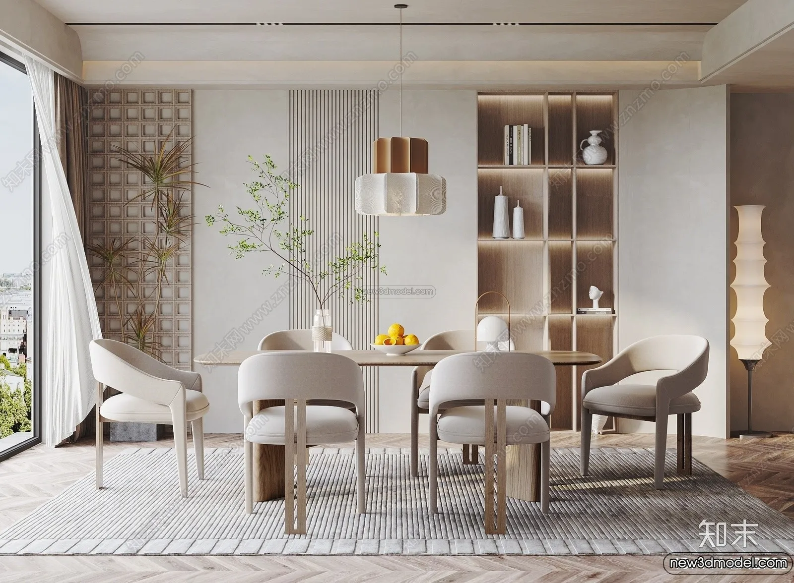 Dining Room 3D Interior Scene Model - Wabi Sabi Style - 054