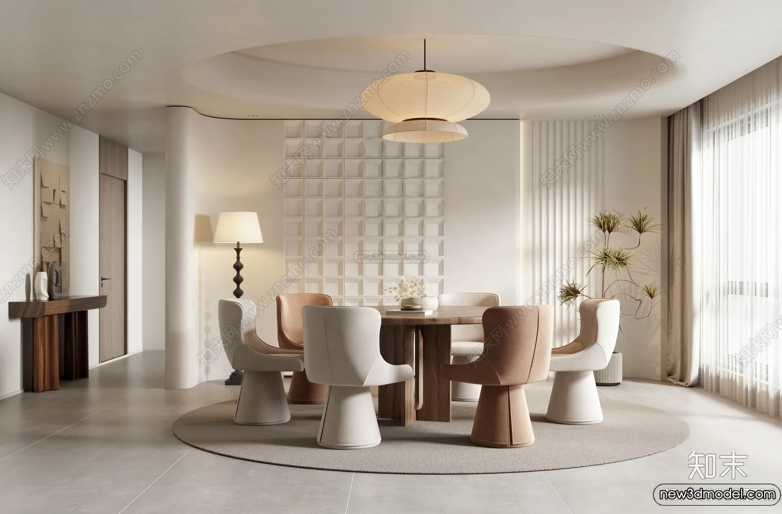 Dining Room 3D Interior Scene Model - Wabi Sabi Style - 055