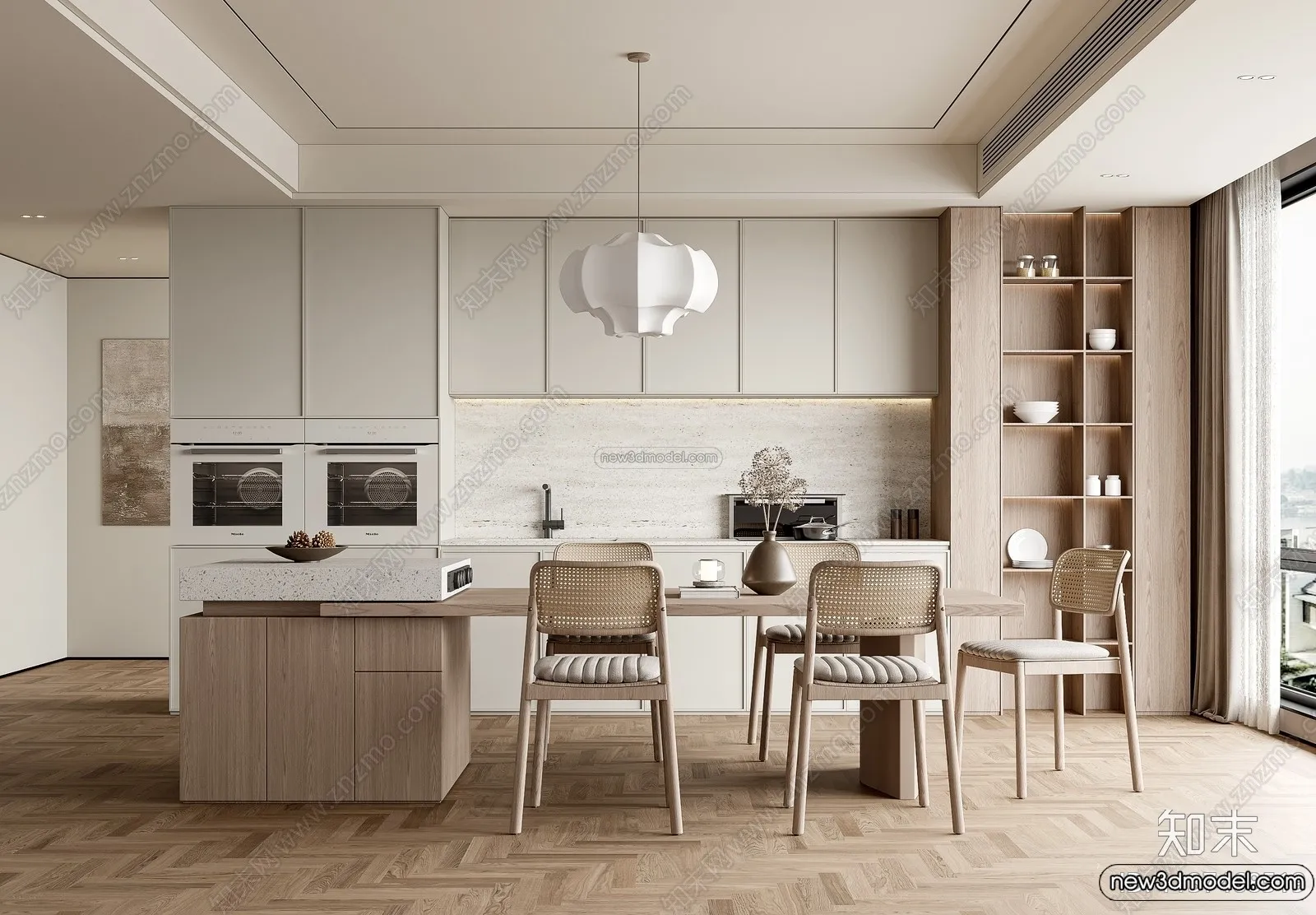 Dining Room 3D Interior Scene Model - Wabi Sabi Style - 056