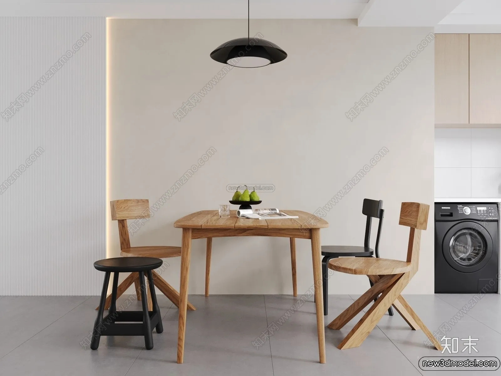 Dining Room 3D Interior Scene Model - Wabi Sabi Style - 057