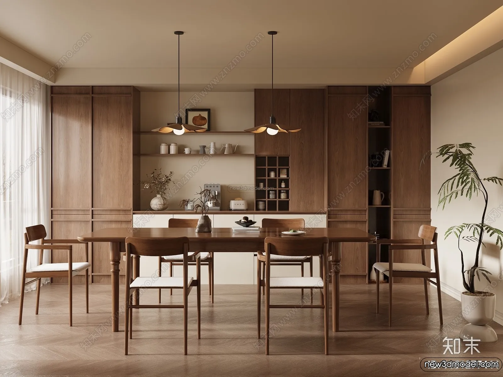 Dining Room 3D Interior Scene Model - Wabi Sabi Style - 058