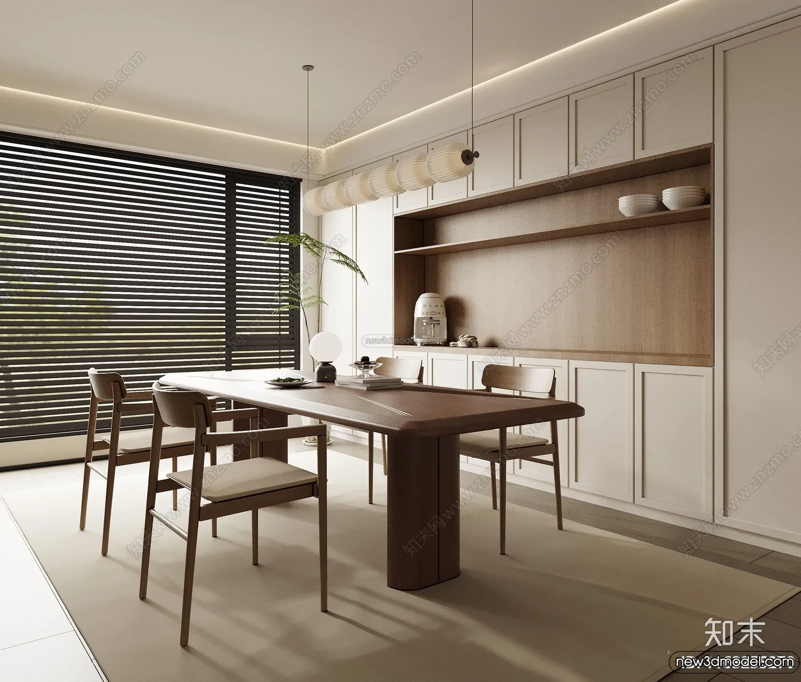 Dining Room 3D Interior Scene Model - Wabi Sabi Style - 059