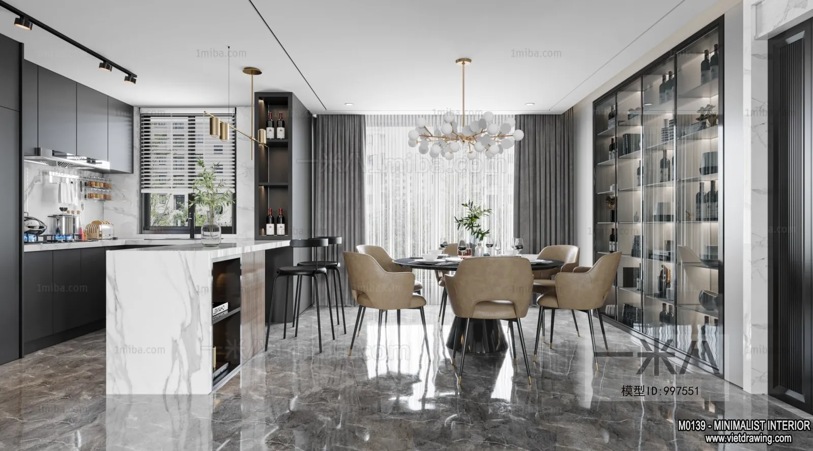 Dining Room - Minimalist Style - 3D Interior Scene - 003