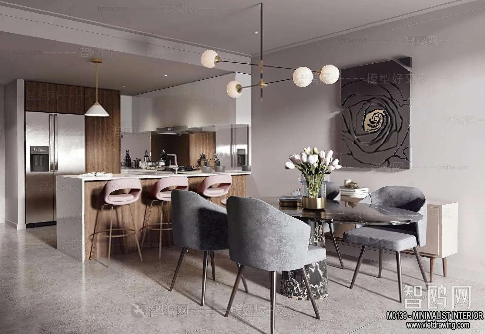 Dining Room - Minimalist Style - 3D Interior Scene - 011
