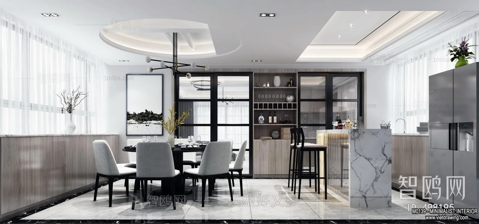Dining Room - Minimalist Style - 3D Interior Scene - 018