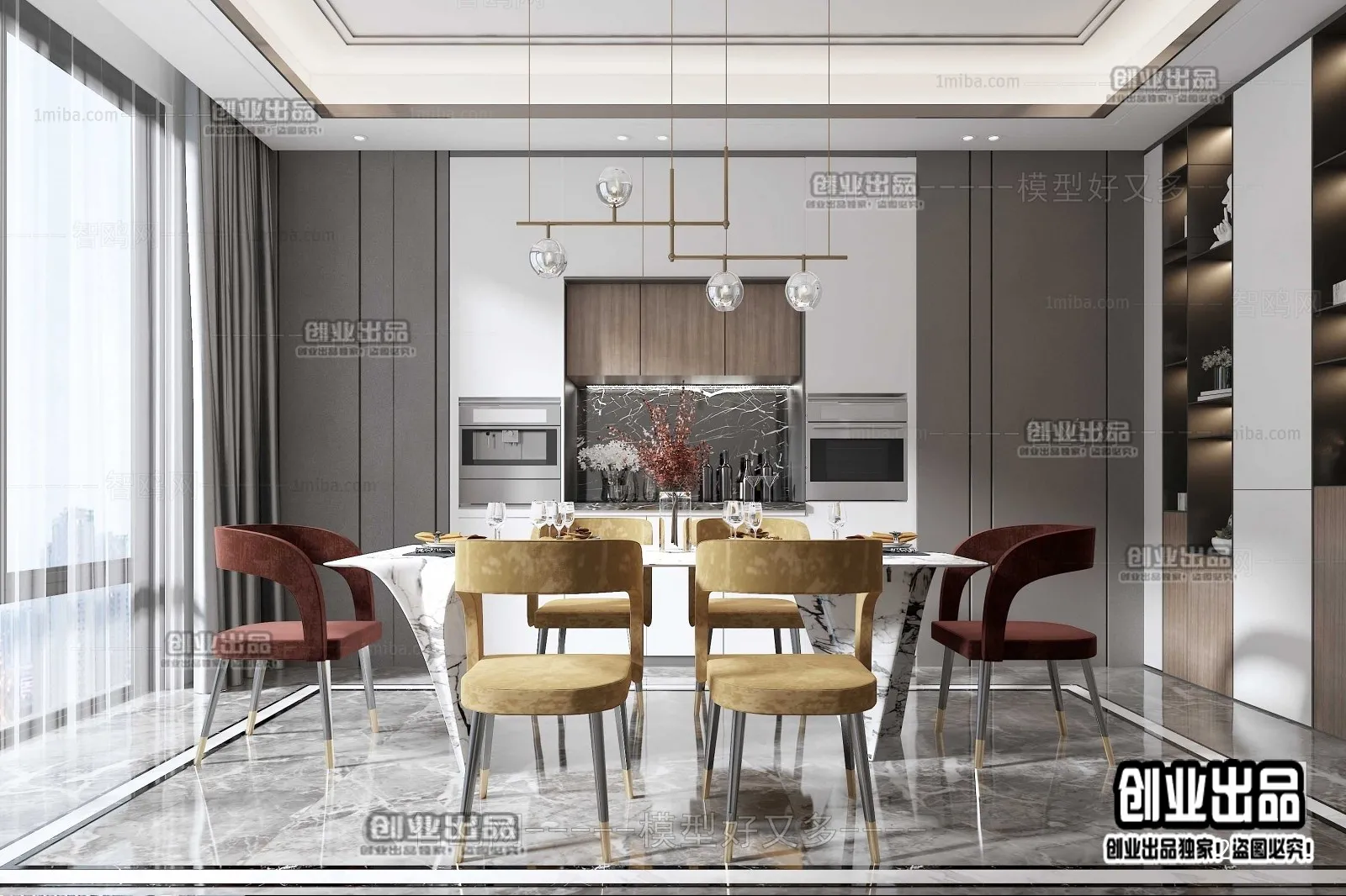Dining Room - Modern Style Interior 3D Scenes - 030