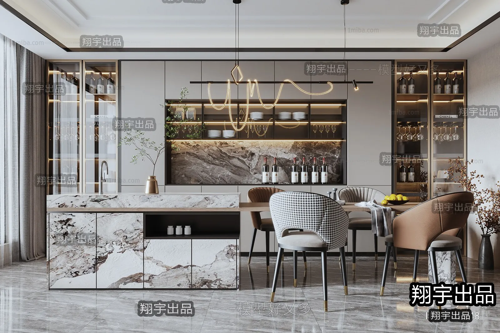 Dining Room - Modern Style Interior 3D Scenes - 066