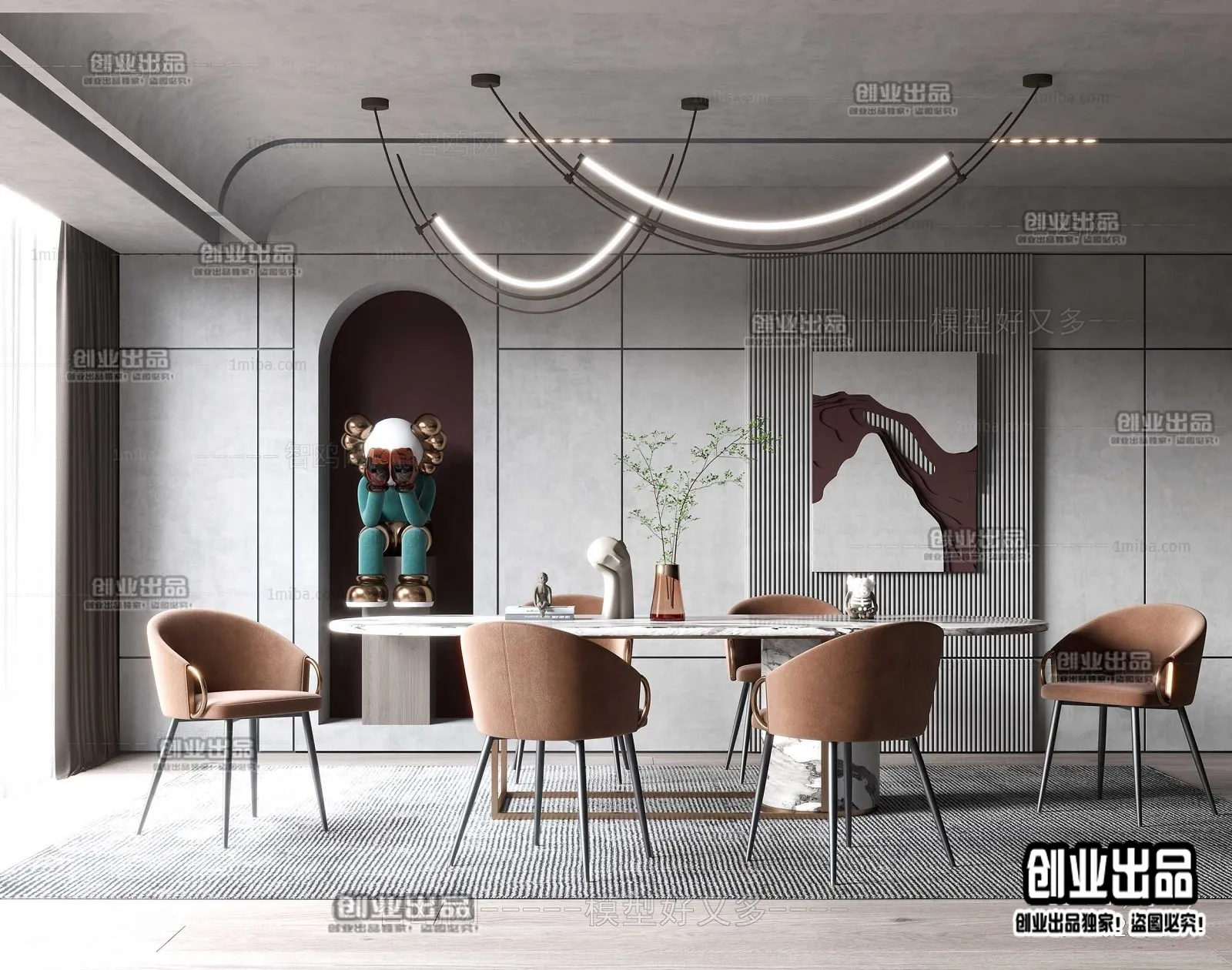 Dining Room - Modern Style Interior 3D Scenes - 074