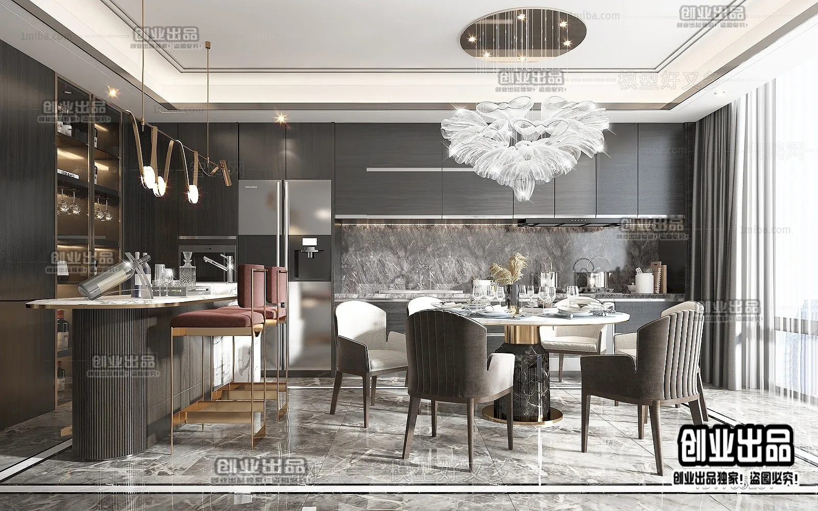 Dining Room - Modern Style Interior 3D Scenes - 089