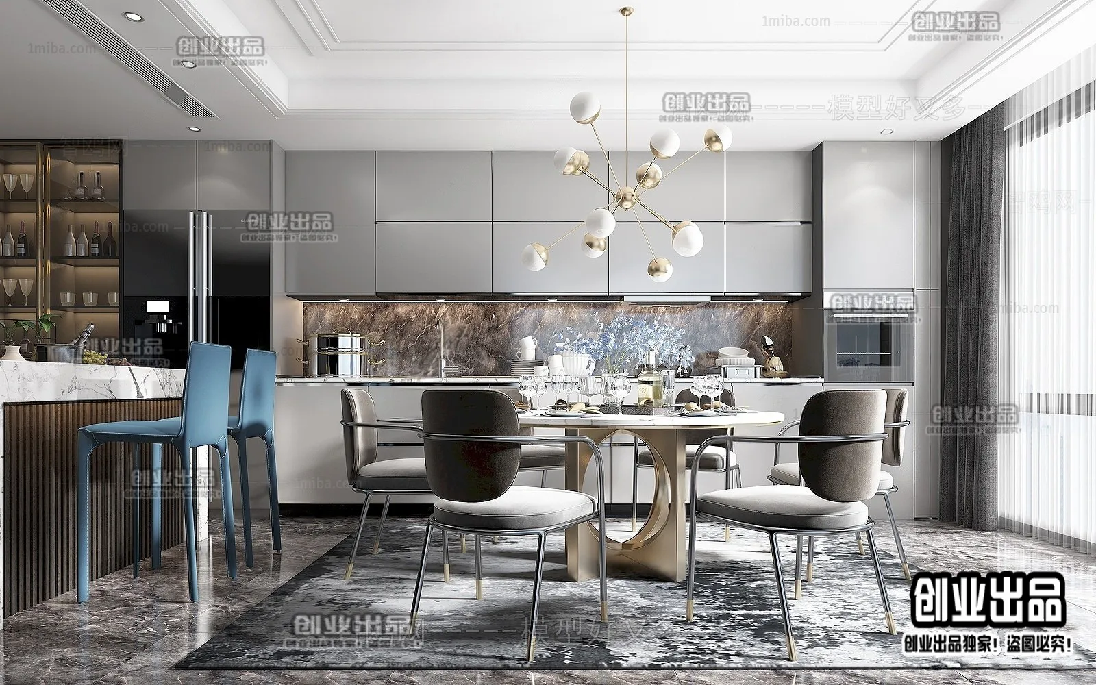 Dining Room - Modern Style Interior 3D Scenes - 108
