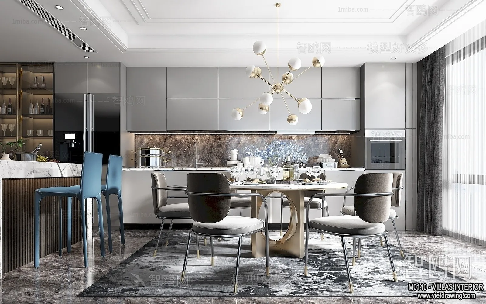 Dining Room - Villas 3D Interior Scene - 3D Models - 020