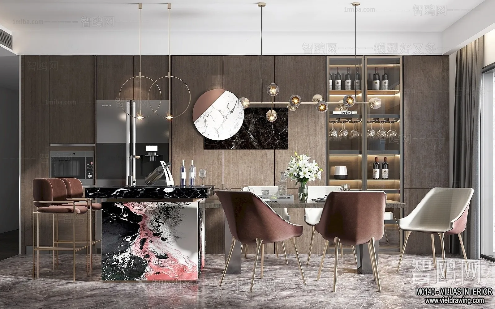 Dining Room - Villas 3D Interior Scene - 3D Models - 029