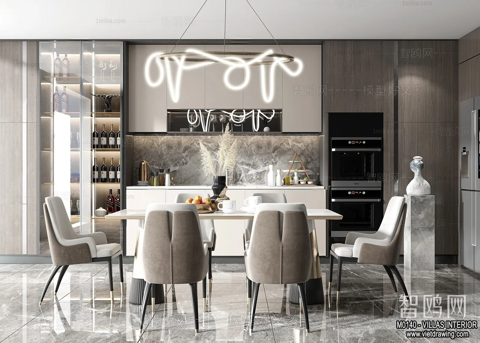 Dining Room - Villas 3D Interior Scene - 3D Models - 073