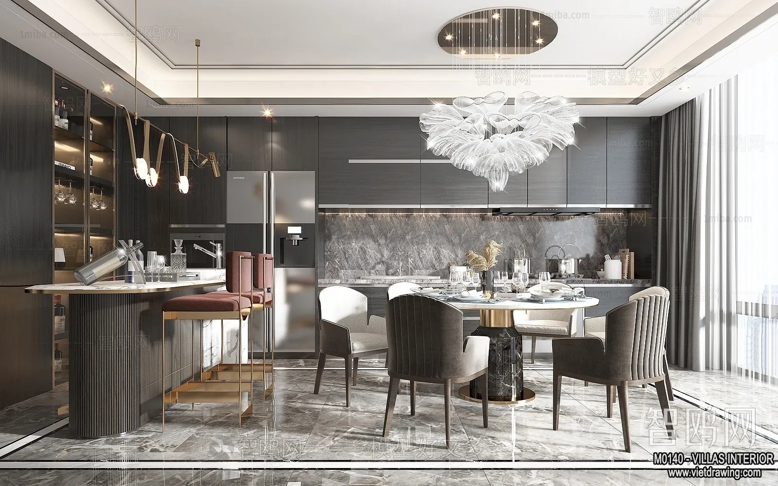 Dining Room - Villas 3D Interior Scene - 3D Models - 074