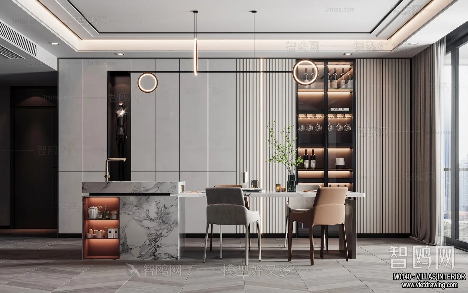 Dining Room - Villas 3D Interior Scene - 3D Models - 079