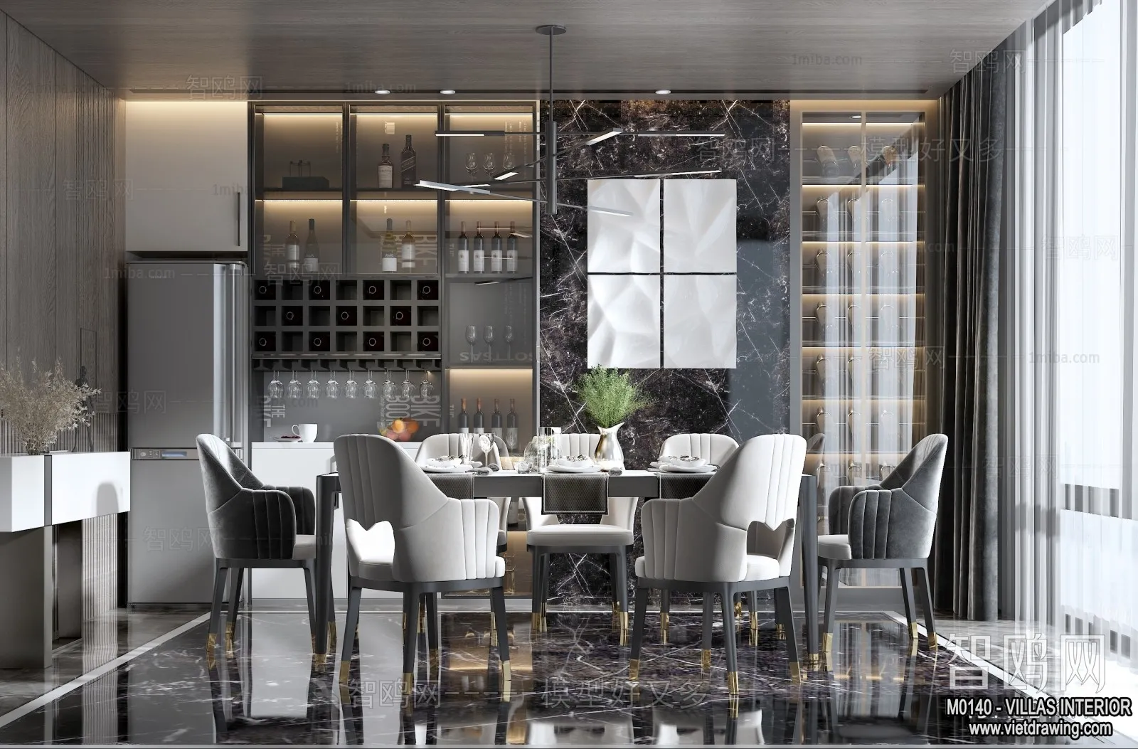 Dining Room - Villas 3D Interior Scene - 3D Models - 095