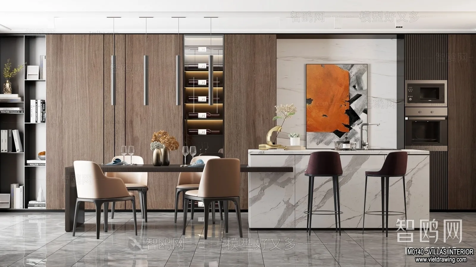 Dining Room - Villas 3D Interior Scene - 3D Models - 098