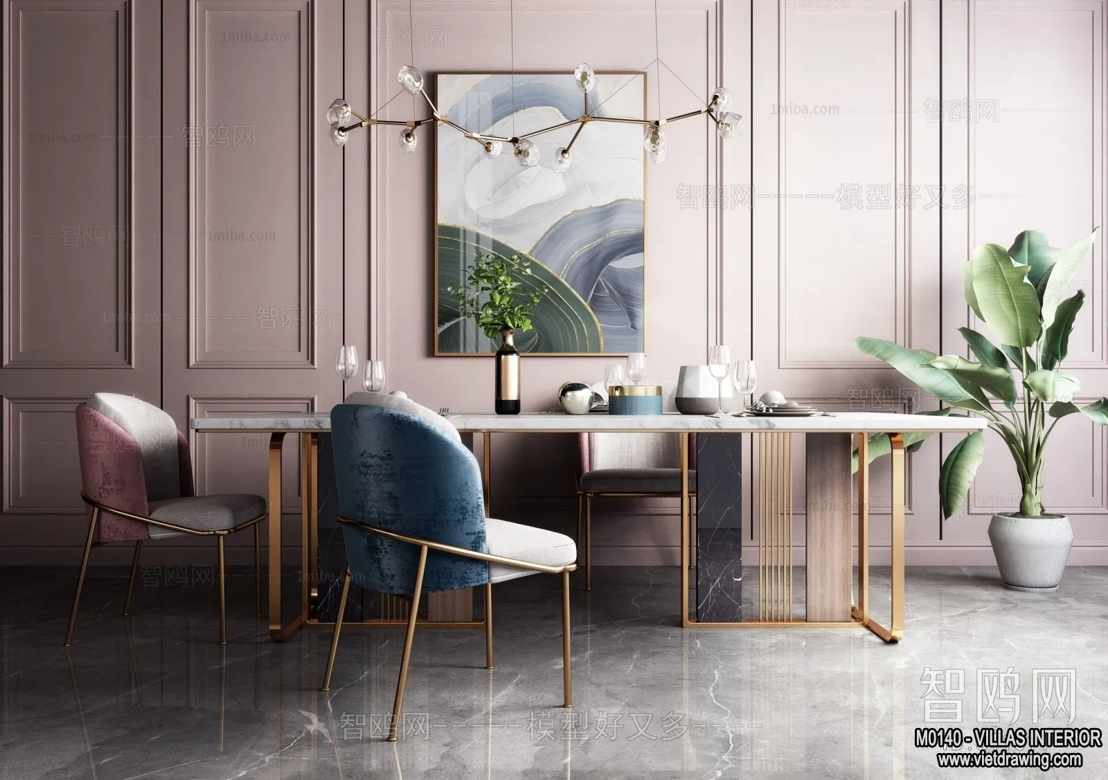 Dining Room - Villas 3D Interior Scene - 3D Models - 117