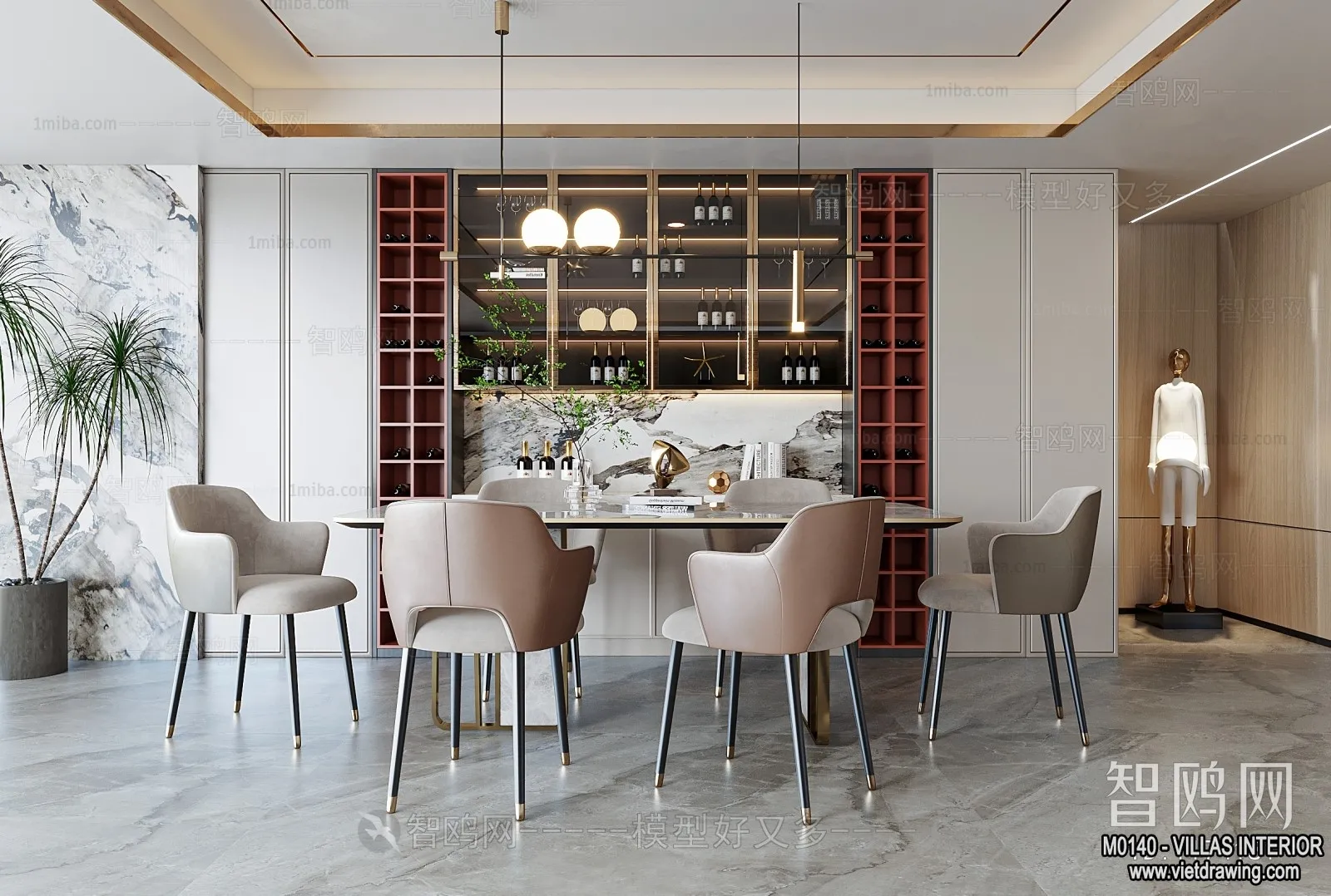 Dining Room - Villas 3D Interior Scene - 3D Models - 123