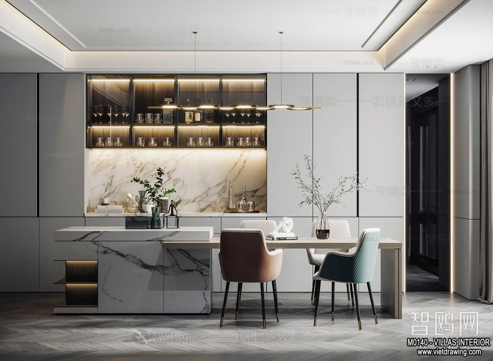 Dining Room - Villas 3D Interior Scene - 3D Models - 136