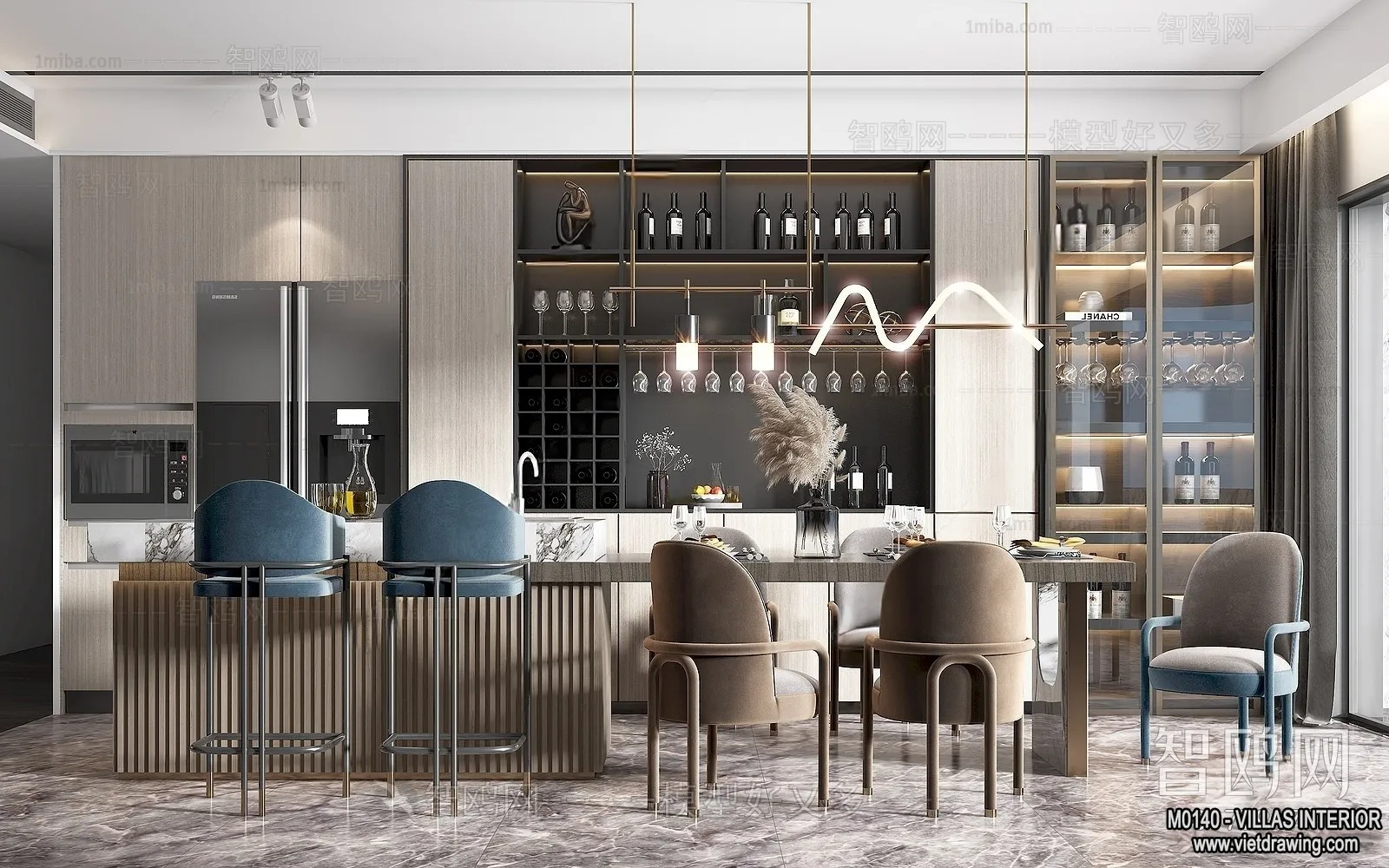 Dining Room - Villas 3D Interior Scene - 3D Models - 183