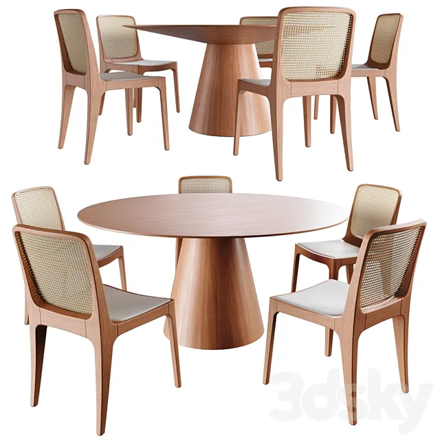 Dining Round Table Bossa Palha Set 3D Model