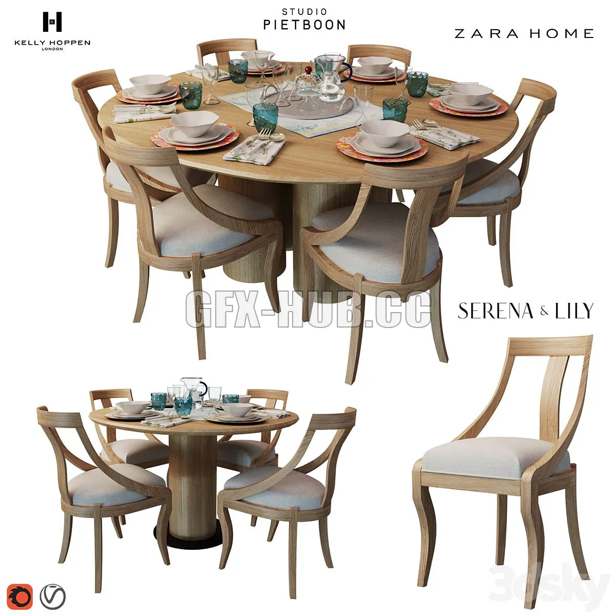 Dining set 1 with OLLE table 3D Model