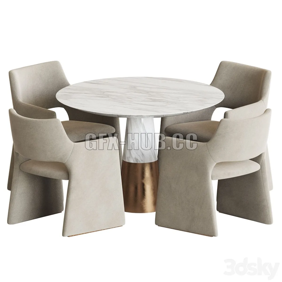 Dining Set 89 with Foley Faux Mohair chair and Vex marble table 3D Model