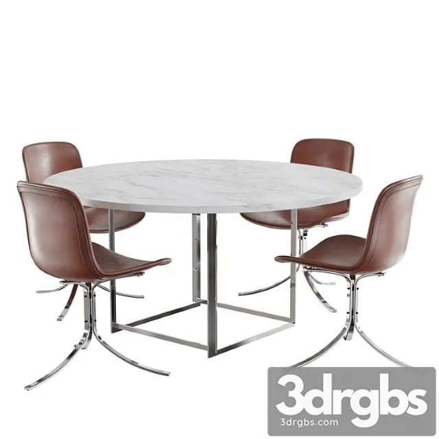 Dining Set Fritz Hansen Pk9 Chair Pk54 Table 3D Model Free